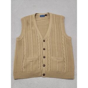 Vintage Towncraft Sweater Vest Mens XL Beige Cable Knit Grandpa 80s 90s